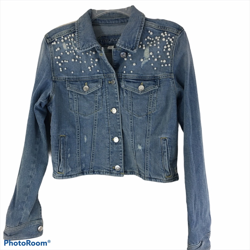 Denim Jacket with Pearls Size Small